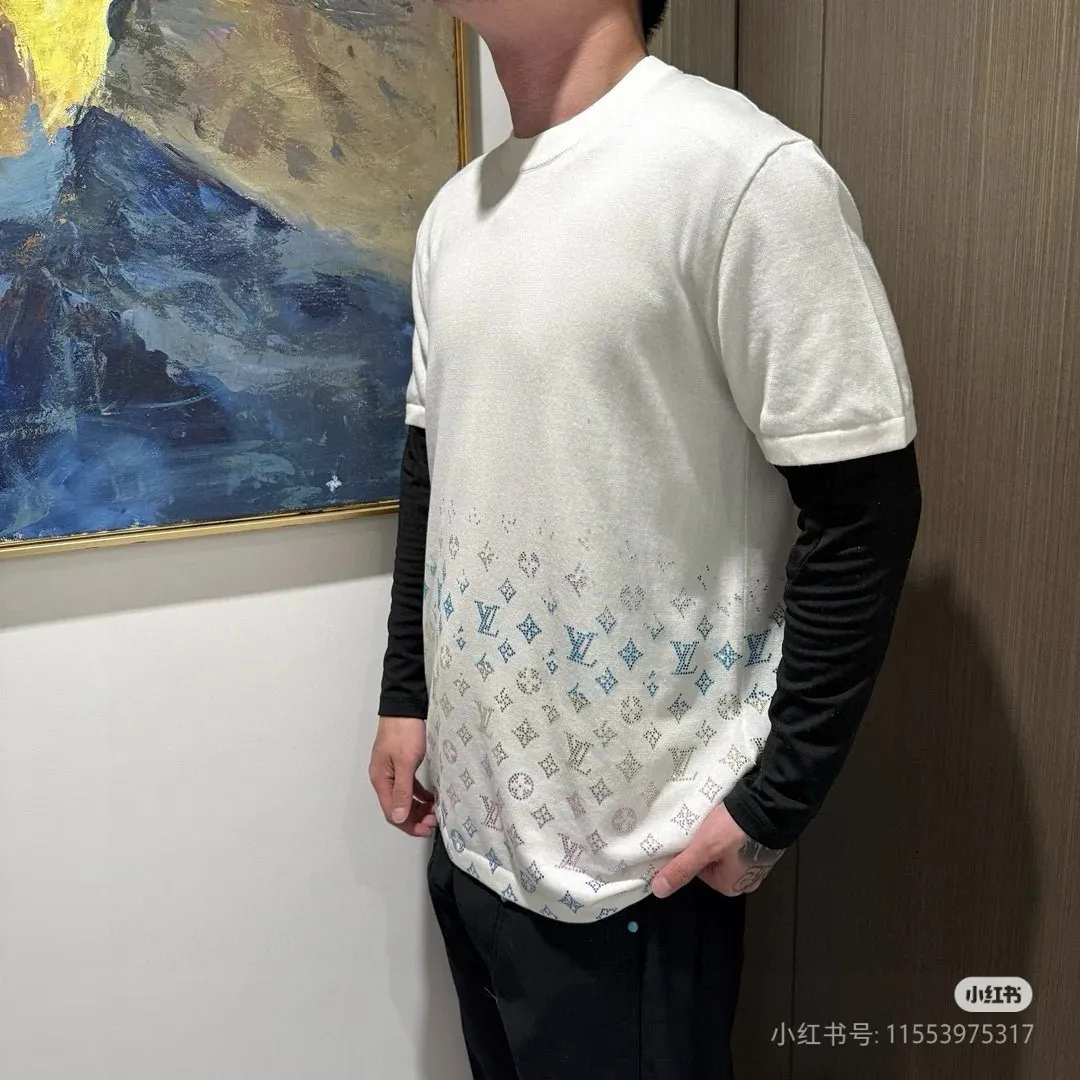 Louis Vuitton/Louis Vuitton 25ss gradient old flower diamond knitted short sleeves